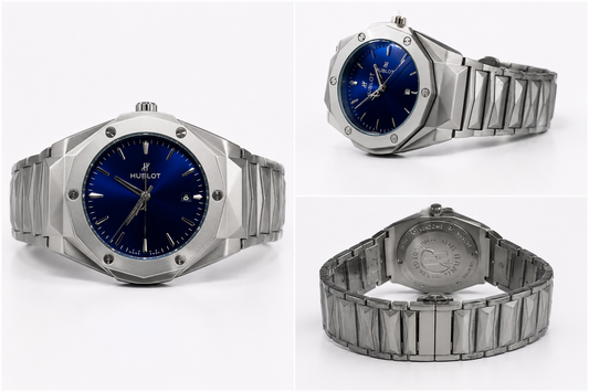 Luxury Stainless Steel HUBLOT Men's Analog Watch – Blue Dial | Premium Business & Casual Wristwatch