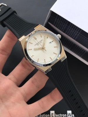 Luxury Men's Analog Quartz Watch – Stainless Steel Case with Silicone Strap