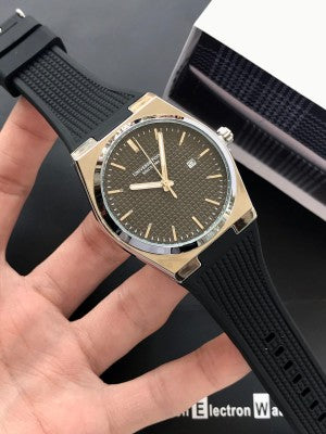 Luxury Men's Analog Quartz Watch – Stainless Steel Case with Silicone Strap
