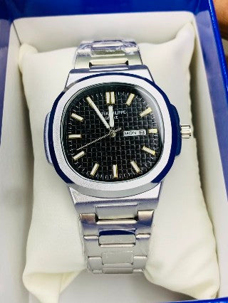 Luxury Men's Stainless Steel Analog Quartz Watch – Day & Date Display | Multiple Color Variants