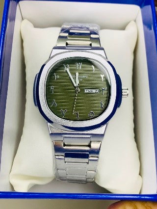 Luxury Men's Stainless Steel Analog Quartz Watch – Day & Date Display | Multiple Color Variants