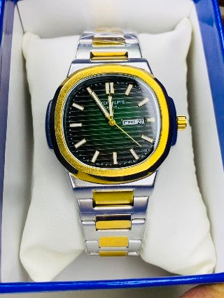 Luxury Men's Stainless Steel Analog Quartz Watch – Day & Date Display | Multiple Color Variants