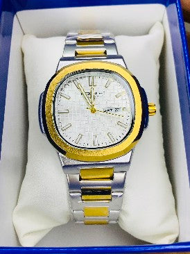 Luxury Men's Stainless Steel Analog Quartz Watch – Day & Date Display | Multiple Color Variants