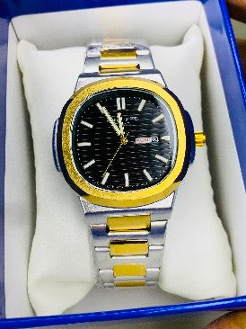 Luxury Men's Stainless Steel Analog Quartz Watch – Day & Date Display | Multiple Color Variants