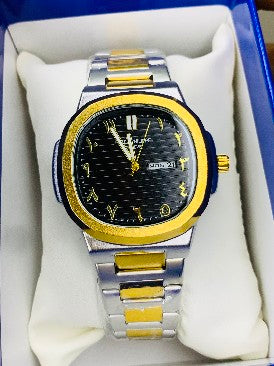 Luxury Men's Stainless Steel Analog Quartz Watch – Day & Date Display | Multiple Color Variants