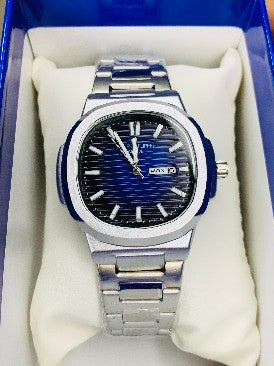 Luxury Men's Stainless Steel Analog Quartz Watch – Day & Date Display | Multiple Color Variants