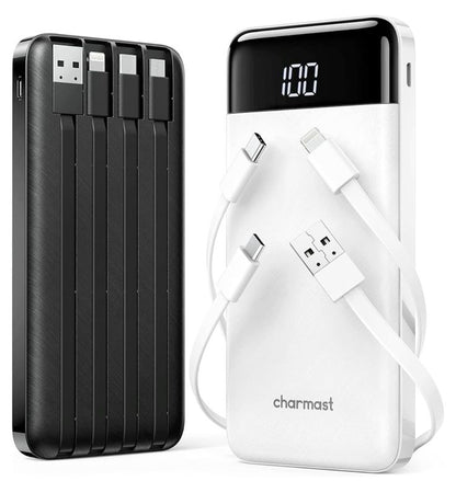 10000mAh Fast Charging Power Bank with Built-in Cables & LED Display – Portable USB Power Bank