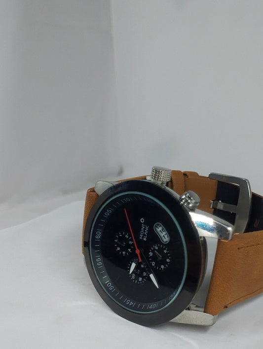 Luxury Men's Leather Strap Analog Watch – Black Dial | Premium Business & Casual Wristwatch
