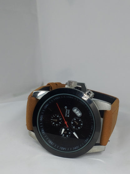 Luxury Men's Leather Strap Analog Watch – Black Dial | Premium Business & Casual Wristwatch