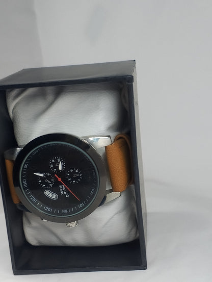 Luxury Men's Leather Strap Analog Watch – Black Dial | Premium Business & Casual Wristwatch
