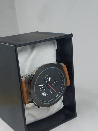 Luxury Men's Leather Strap Analog Watch – Black Dial | Premium Business & Casual Wristwatch