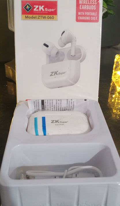 ZK Super ZTW-060 Wireless Earbuds – Bluetooth Earphones with Portable Charging Case