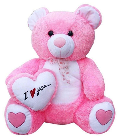 Cute Teddy Bear with Heart Cushion – Soft Plush Gift Toy (Available in Red & Pink)