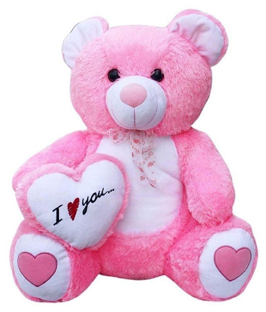 Cute Teddy Bear with Heart Cushion – Soft Plush Gift Toy (Available in Red & Pink)