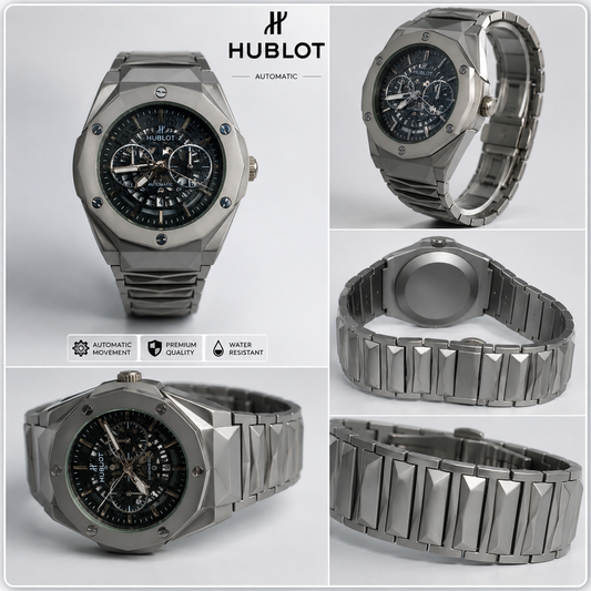 Luxury Stainless Steel HUBLOT Men's Analog Watch – Blue Dial | Premium Business & Casual Wristwatch