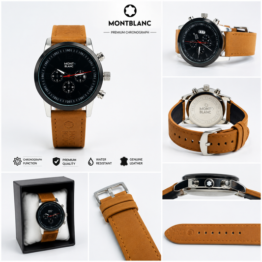 Luxury Men's Leather Strap Analog Watch – Black Dial | Premium Business & Casual Wristwatch