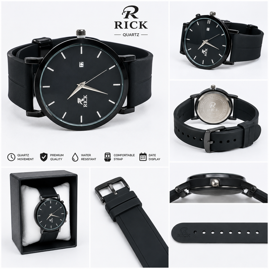 Classic Men's Black Analog Watch – Minimalist Luxury Wristwatch with Date Display | Business & Casual